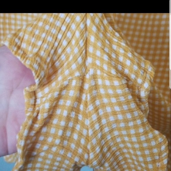 Audrey 3+1 Butter yellow gingham long sleeve romper medium - Picture 5 of 8